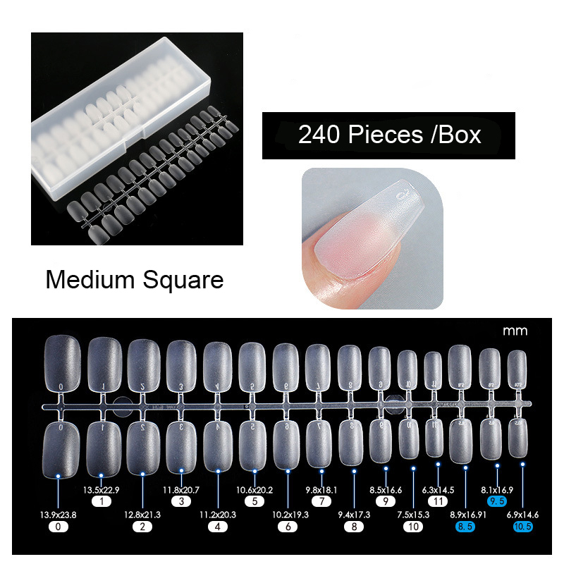 Bộ 240 Móng Tay Giả Mềm Mại Bằng Acrylic Mờ Và Nhựa Acrylic