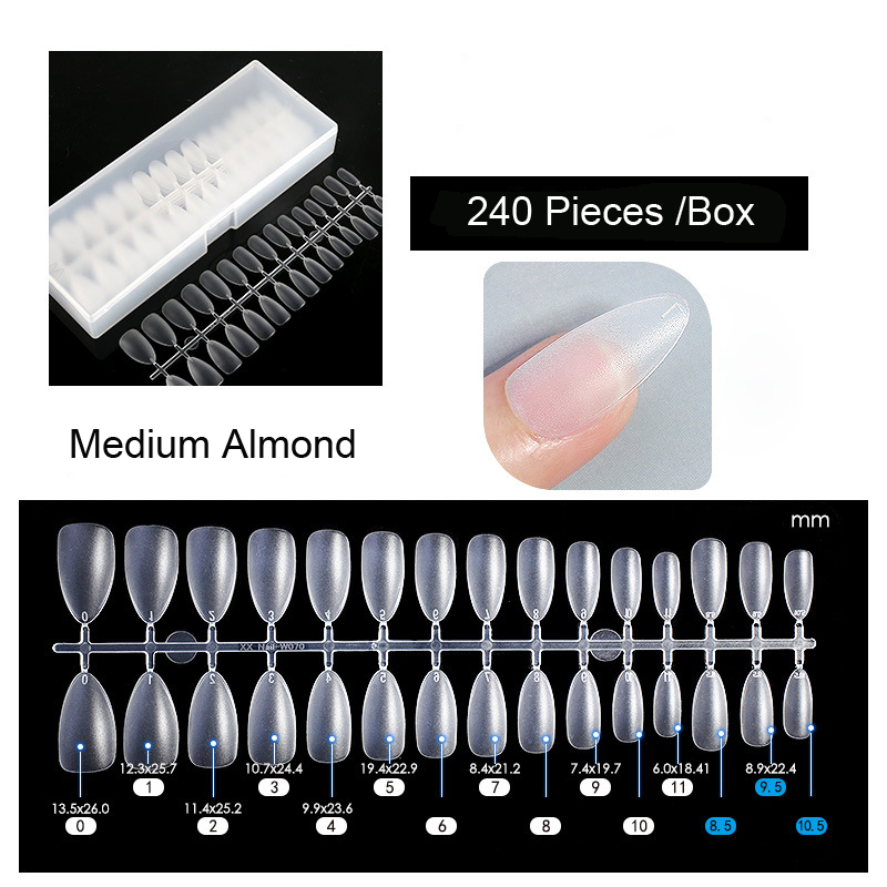 Bộ 240 Móng Tay Giả Mềm Mại Bằng Acrylic Mờ Và Nhựa Acrylic