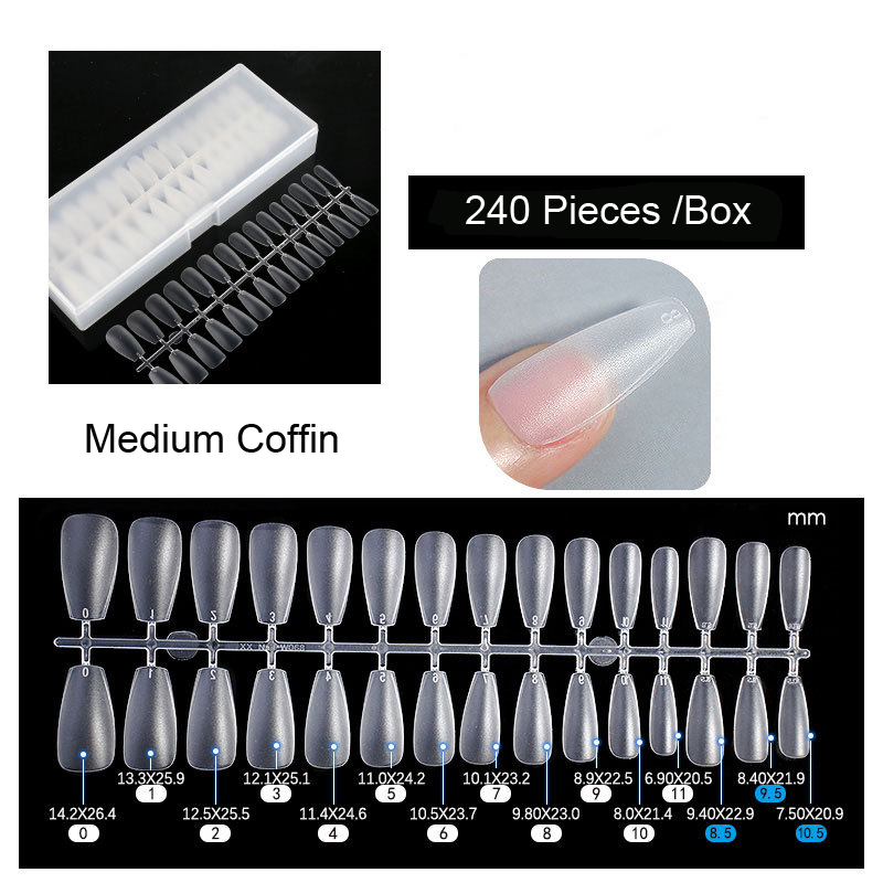 Bộ 240 Móng Tay Giả Mềm Mại Bằng Acrylic Mờ Và Nhựa Acrylic