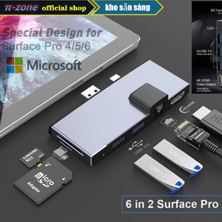 Bộ chuyển đổi USB 6 trong 1 cho Microsoft Surface Pro 6 / Pro 5 / Pro 4 cổng hub mạng Docking Station với Bộ chuyển đổi USB hdmi 4K, 3 cổng USB 3.0 (5Gps), Màn hình usb đầu đọc thẻ SD / TF Micro Card Reader