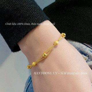 Lắc tay titan cao cấp không gỉ mạ vàng 24k thiết kế đan chéo nhiều bi tròn ánh kim thời trang thanh lịch dành cho nữ