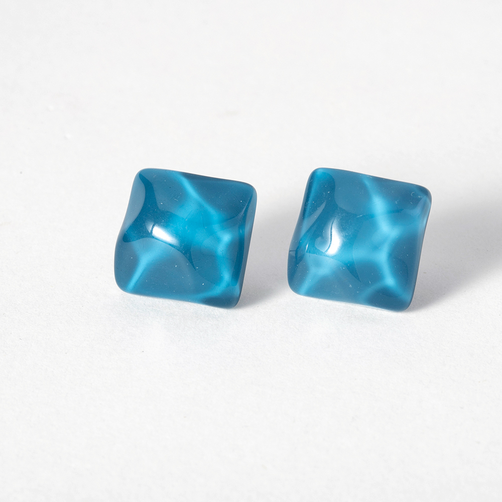 Pinkdudu Khuyên Tai Đinh Tán Hình Vuông Bằng Hợp Kim Resin Màu Xanh Lam Băng Gợn Sóng Nước Thời Trang Đơn Giản Đa Năng Làm Quà Tặng Trang
