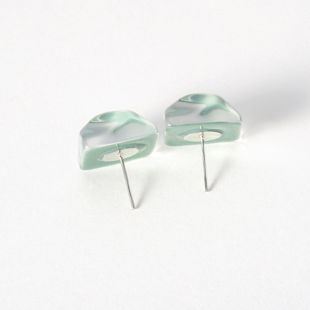 Pinkdudu Khuyên Tai Đinh Tán Hình Vuông Bằng Hợp Kim Resin Màu Xanh Lam Băng Gợn Sóng Nước Thời Trang Đơn Giản Đa Năng Làm Quà Tặng Trang