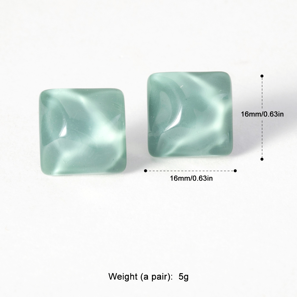 Pinkdudu Khuyên Tai Đinh Tán Hình Vuông Bằng Hợp Kim Resin Màu Xanh Lam Băng Gợn Sóng Nước Thời Trang Đơn Giản Đa Năng Làm Quà Tặng Trang