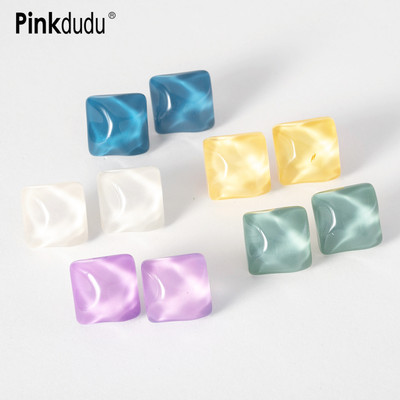 Pinkdudu Khuyên Tai Đinh Tán Hình Vuông Bằng Hợp Kim Resin Màu Xanh Lam Băng Gợn Sóng Nước Thời Trang Đơn Giản Đa Năng Làm Quà Tặng Trang