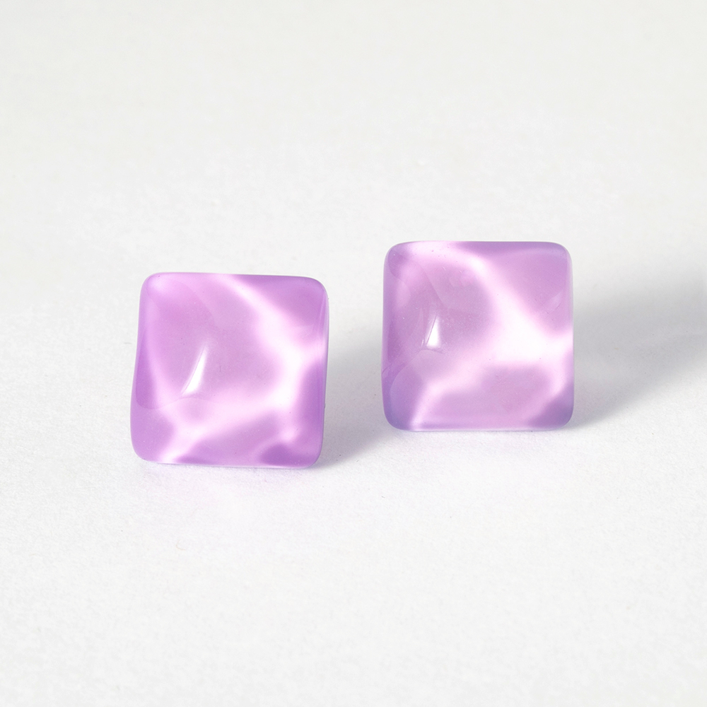 Pinkdudu Khuyên Tai Đinh Tán Hình Vuông Bằng Hợp Kim Resin Màu Xanh Lam Băng Gợn Sóng Nước Thời Trang Đơn Giản Đa Năng Làm Quà Tặng Trang