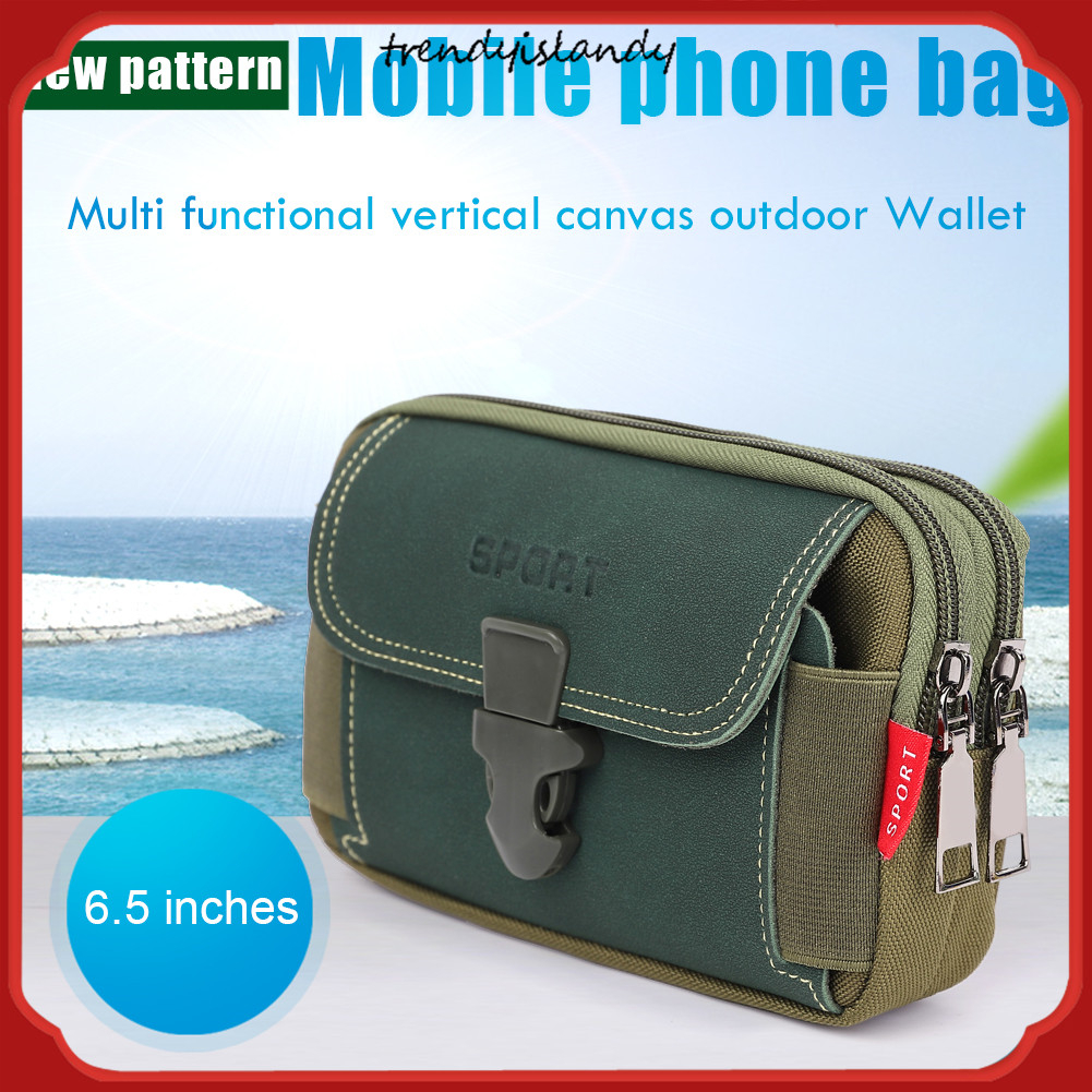 Túi Đeo Hông Đựng Điện Thoại Bằng Vải Canvas Có Khóa Kéo Phong Cách Thể Thao Thời Trang Cho Nam