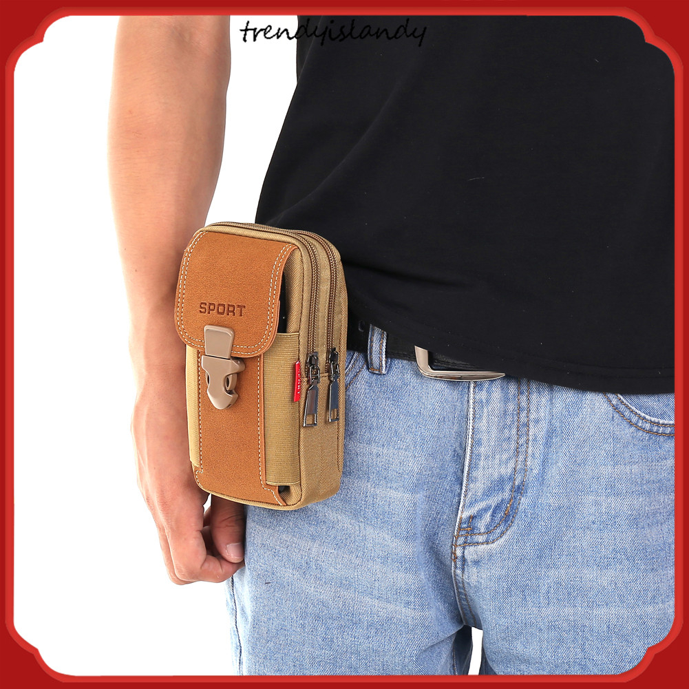 Túi Đeo Hông Đựng Điện Thoại Bằng Vải Canvas Có Khóa Kéo Phong Cách Thể Thao Thời Trang Cho Nam