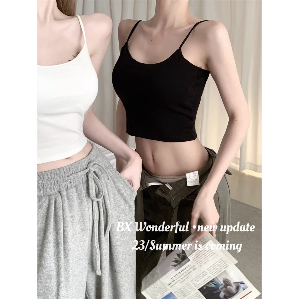 Áo 2 dây bản to , áo 2 dây croptop có mút ngực chất cao cấp co dãn Áo Hai Dây Có Đệm