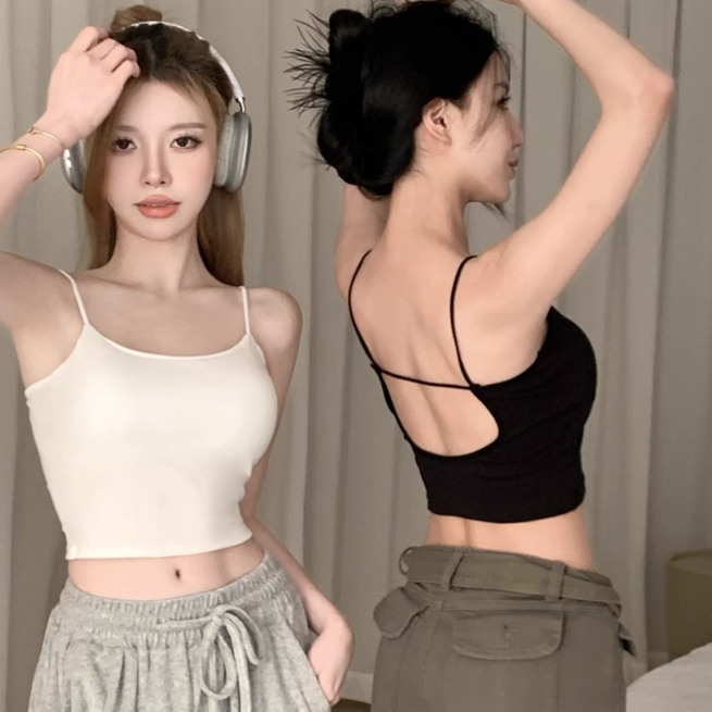 Áo 2 dây bản to , áo 2 dây croptop có mút ngực chất cao cấp co dãn Áo Hai Dây Có Đệm
