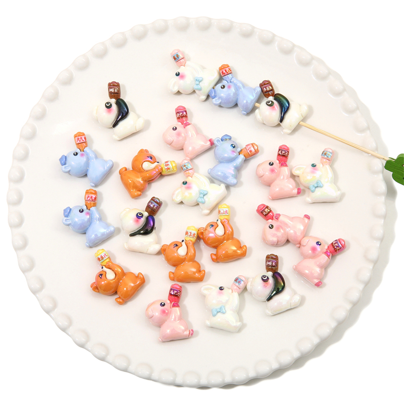 Set 2 Móc Khóa Hình Thỏ / Gấu Trúc / Cáo Bằng Resin DIY