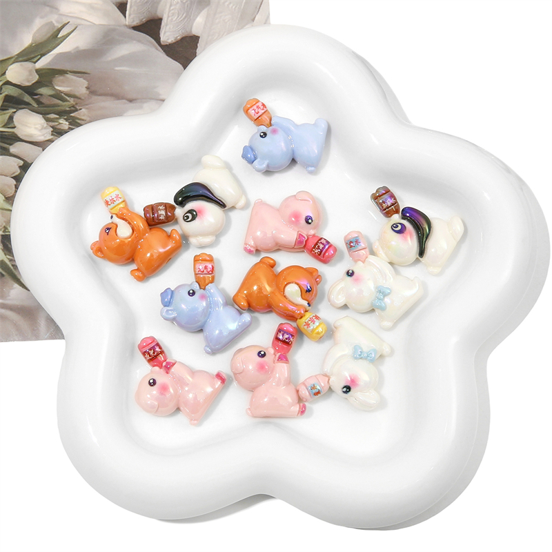 Set 2 Móc Khóa Hình Thỏ / Gấu Trúc / Cáo Bằng Resin DIY