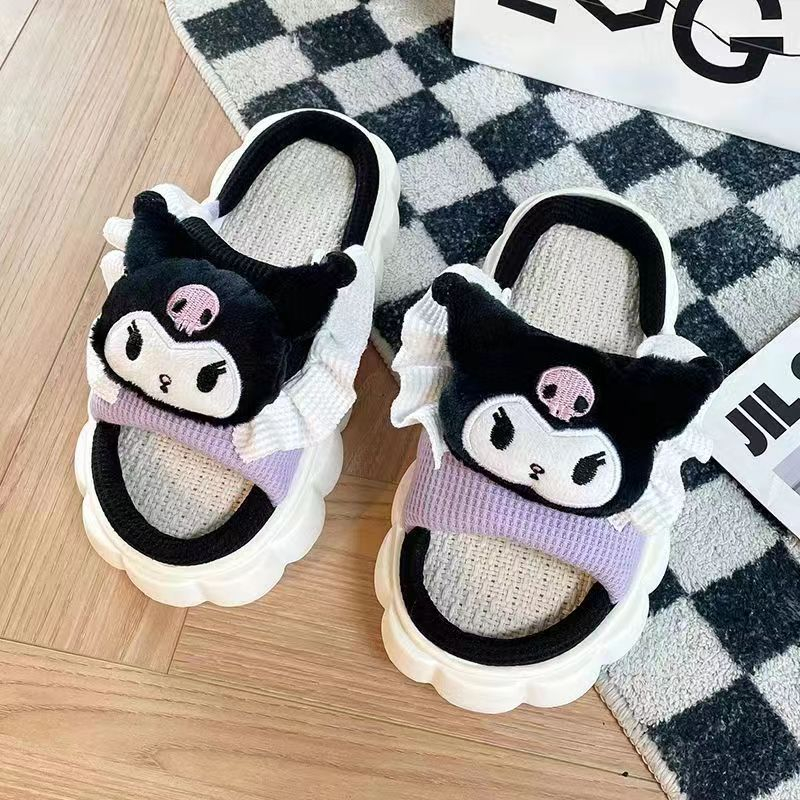 Dép Bánh Mì Bằng Vải Lanh Chống Trượt Thoải Mái Họa Tiết Hoạt Hình Cho Nữ