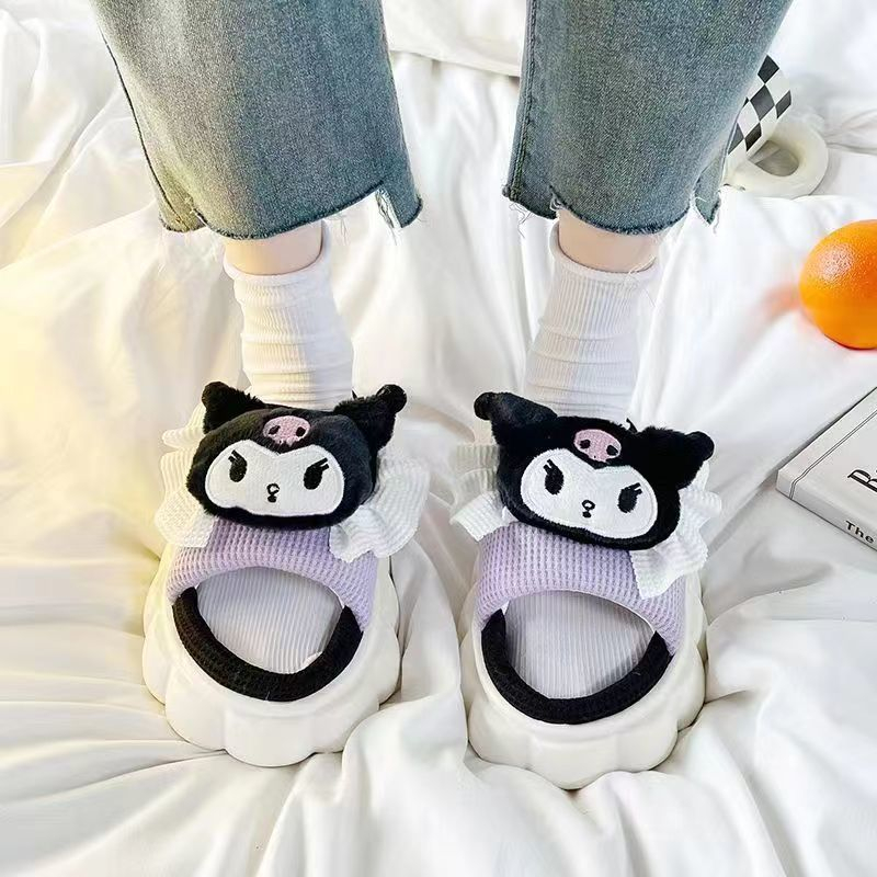 Dép Bánh Mì Bằng Vải Lanh Chống Trượt Thoải Mái Họa Tiết Hoạt Hình Cho Nữ