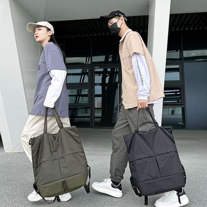 Balo Nylon Sức Chứa Lớn Màu Trơn Chống Nước Thời Trang Cho Nam Và Nữ