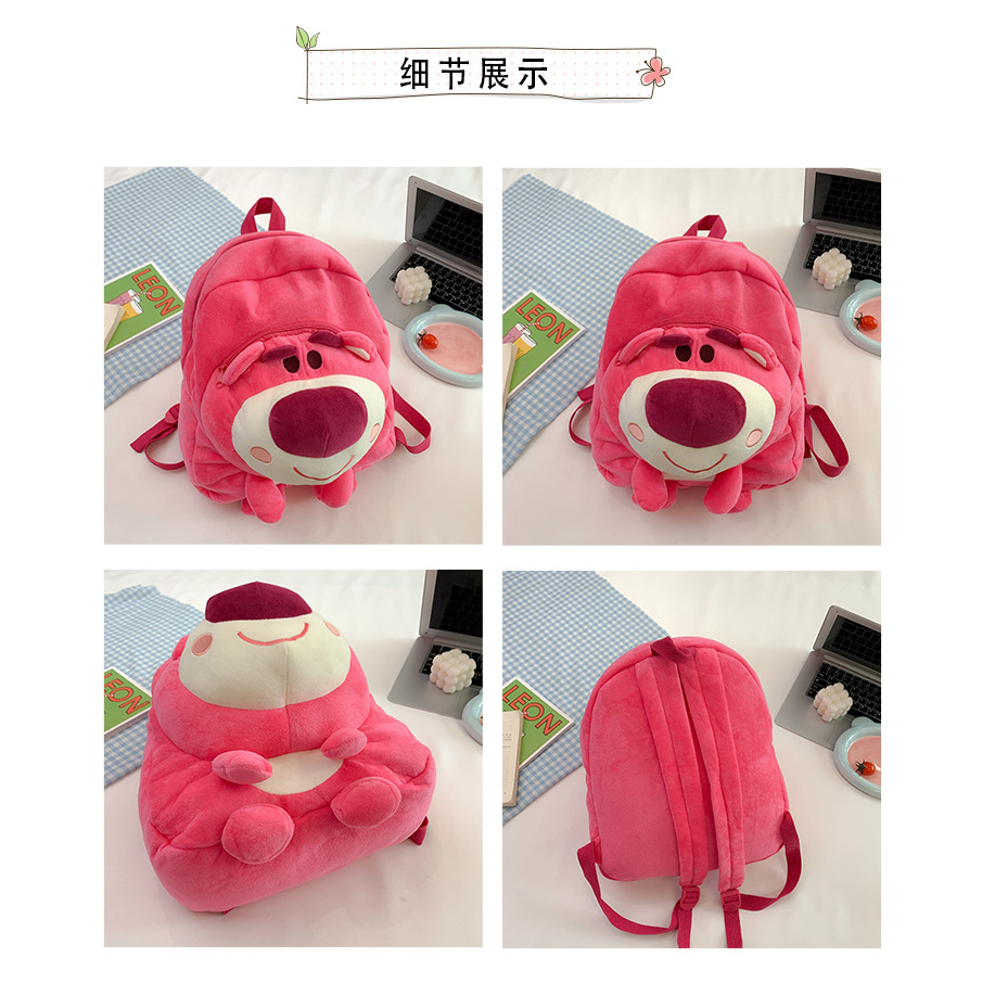 Ba Lô Đi Học Hình Gấu Dâu Tây Nhồi Bông Dễ Thương Phong Cách Hàn Quốc Nhật Bản Cho Nữ Sinh Trung Học