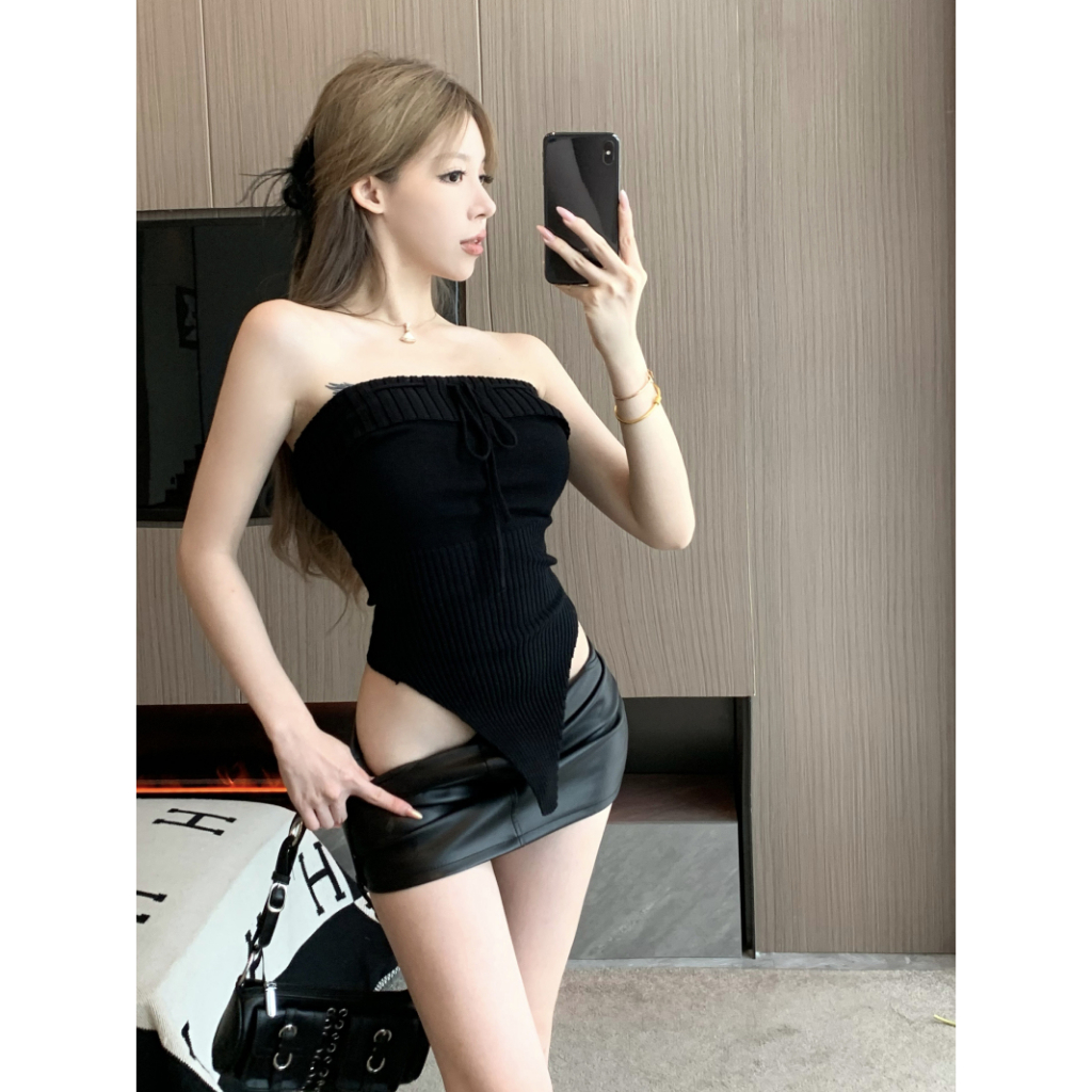 Cocory vn Áo Croptop Dệt Kim Trễ Vai Y2K Màu Be Thời Trang Mùa Hè Xinh Xắn Cho Nữ