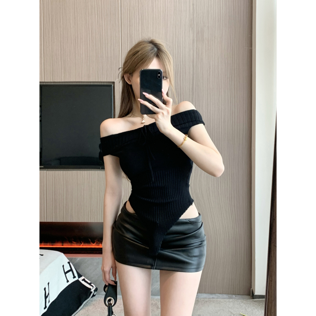 Cocory vn Áo Croptop Dệt Kim Trễ Vai Y2K Màu Be Thời Trang Mùa Hè Xinh Xắn Cho Nữ