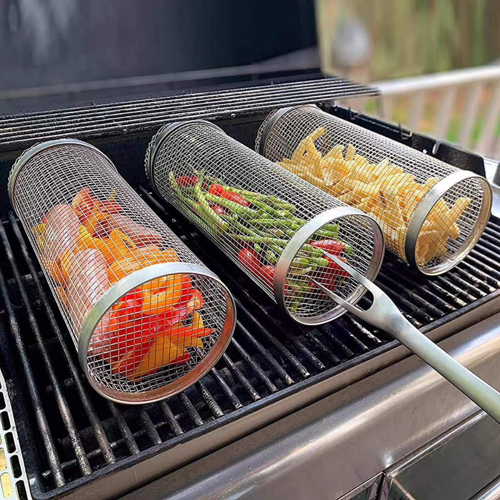 Hàng HOT GoWildCamping Rotisserie Rổ Nướng Phụ Kiện Thép Không Gỉ Đa Năng Crisping Có Móc Treo BBQ Khoai Tây Chiên