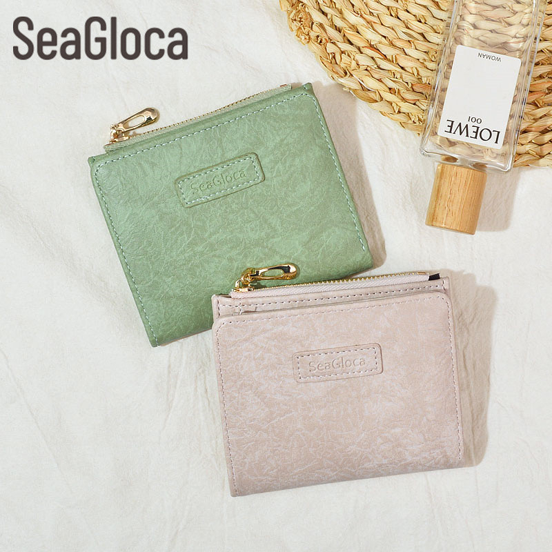 Ví Da PU Ngắn Dạng Gập Màu Trơn Phong Cách Hàn Quốc Cho Nữ