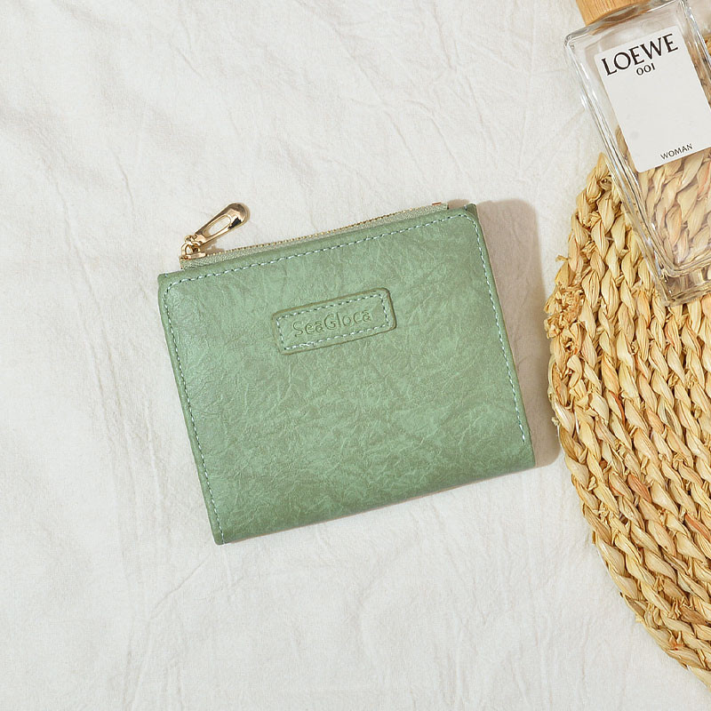Ví Da PU Ngắn Dạng Gập Màu Trơn Phong Cách Hàn Quốc Cho Nữ