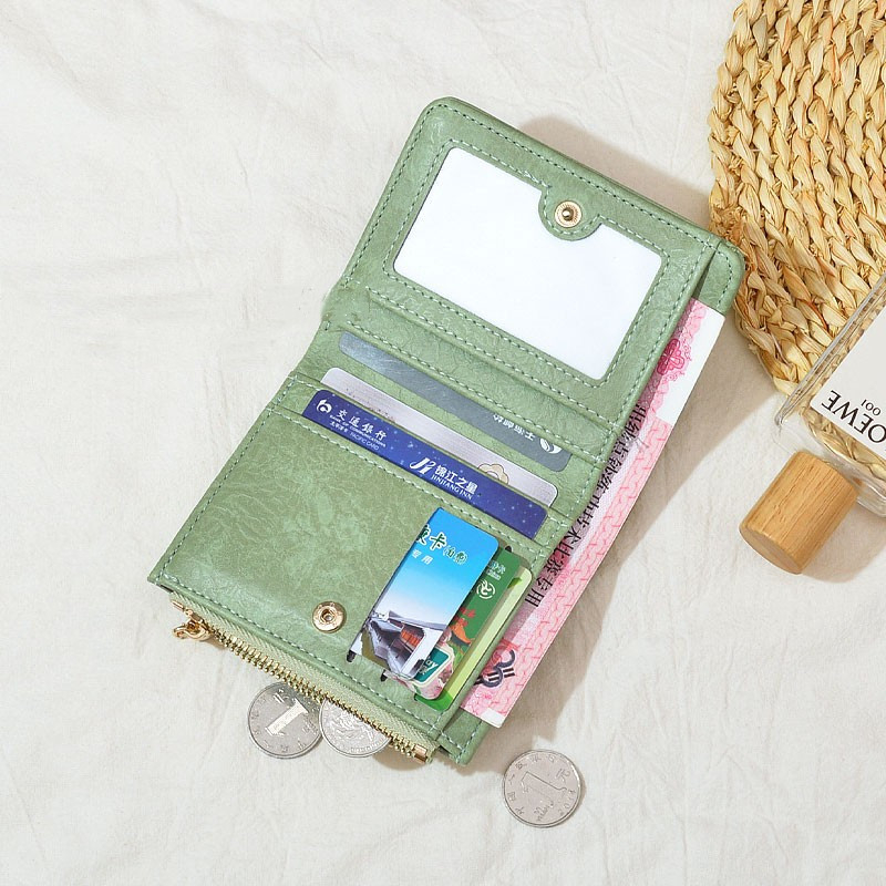 Ví Da PU Ngắn Dạng Gập Màu Trơn Phong Cách Hàn Quốc Cho Nữ