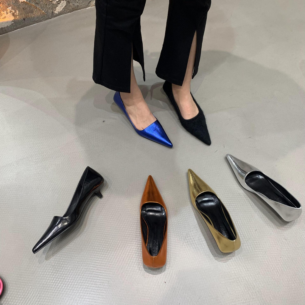 Giày Búp Bê Da Lộn Mềm Gót Thấp Mũi Nhọn Thời Trang Công Sở Thanh Lịch Cho Nữ