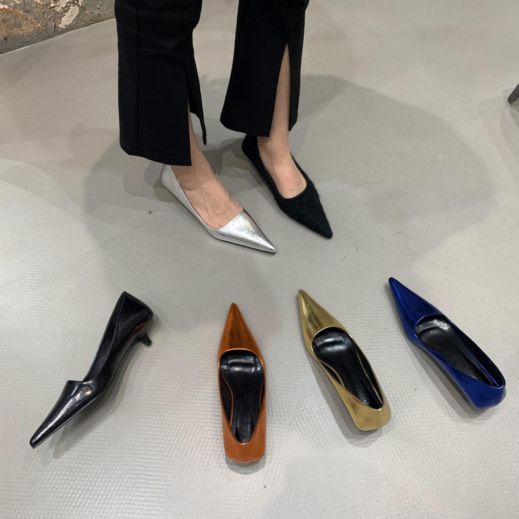 Giày Búp Bê Da Lộn Mềm Gót Thấp Mũi Nhọn Thời Trang Công Sở Thanh Lịch Cho Nữ