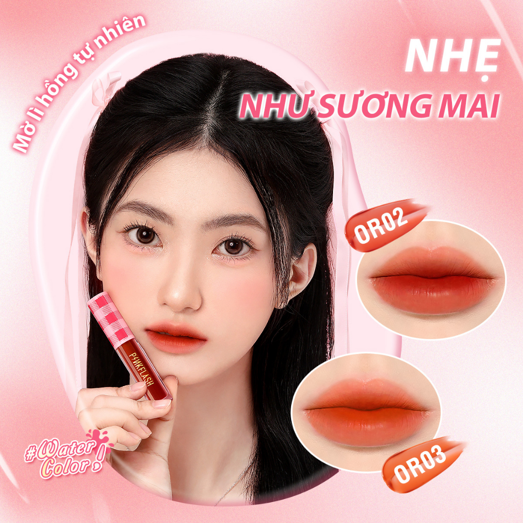 PINKFLASH WaterColor Son Tint Lì Công thức gốc nước Mềm mại thoáng mát Chống chuyển màu Chống thấm Độ ẩm Không gánh nặng Không bết dính Lâu trôi