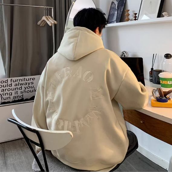 Áo Hoodie Màu Trơn Dáng Rộng Thêu Họa Tiết Phong Cách Hàn Quốc Thời Trang Cho Nam