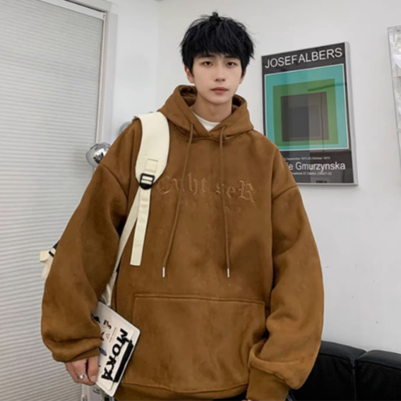 Áo Hoodie Màu Trơn Dáng Rộng Thêu Họa Tiết Phong Cách Hàn Quốc Thời Trang Cho Nam