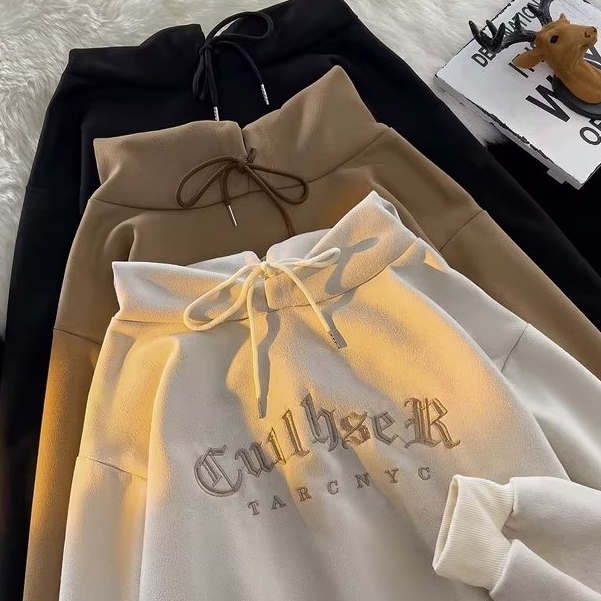Áo Hoodie Màu Trơn Dáng Rộng Thêu Họa Tiết Phong Cách Hàn Quốc Thời Trang Cho Nam