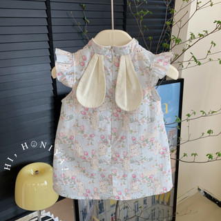 Đầm Sườn Xám Chất Liệu Cotton In Họa Tiết Thỏ Dễ Thương Thời Trang Cho Bé Gái 6 Tháng - 3 Tuổi