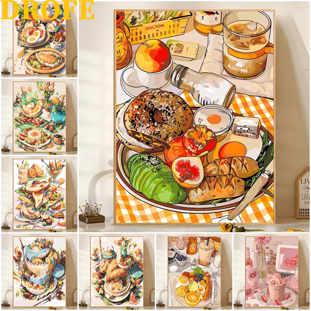 DROFE tranh tô màu theo số-Fruit Party - Gourmet Pattern-tranh số hoá-tranh tô màu số hoá-30X40Cm 40X50Cm-decor