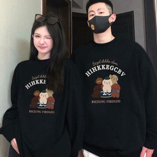 Ihkke áo khoác nỉ màu đen 100% cotton cổ tròn in chữ puppy dễ thương thời trang hàn quốc cho cặp đôi