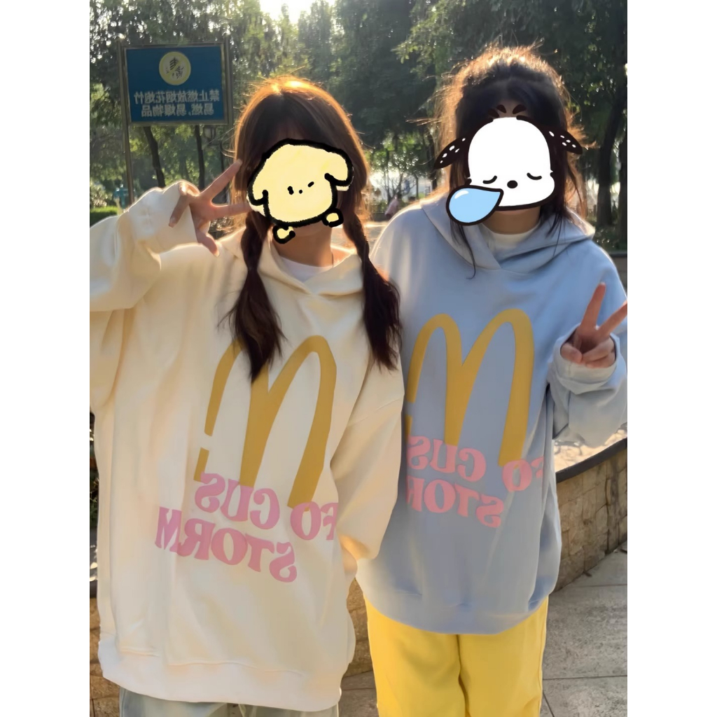 100%Cotton oversize áo nỉ Áo aos Hoodie Dài Tay Form Rộng Phong Cách Retro Thời Trang Cho Nữ