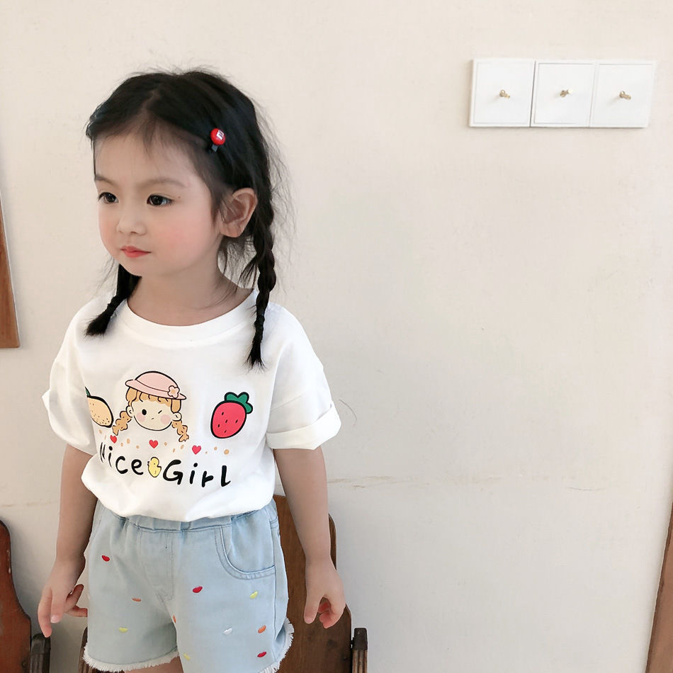 Áo thun ngắn tay cổ tròn dễ thương và ngọt ngào phiên bản Hàn Quốc dành cho bé gái