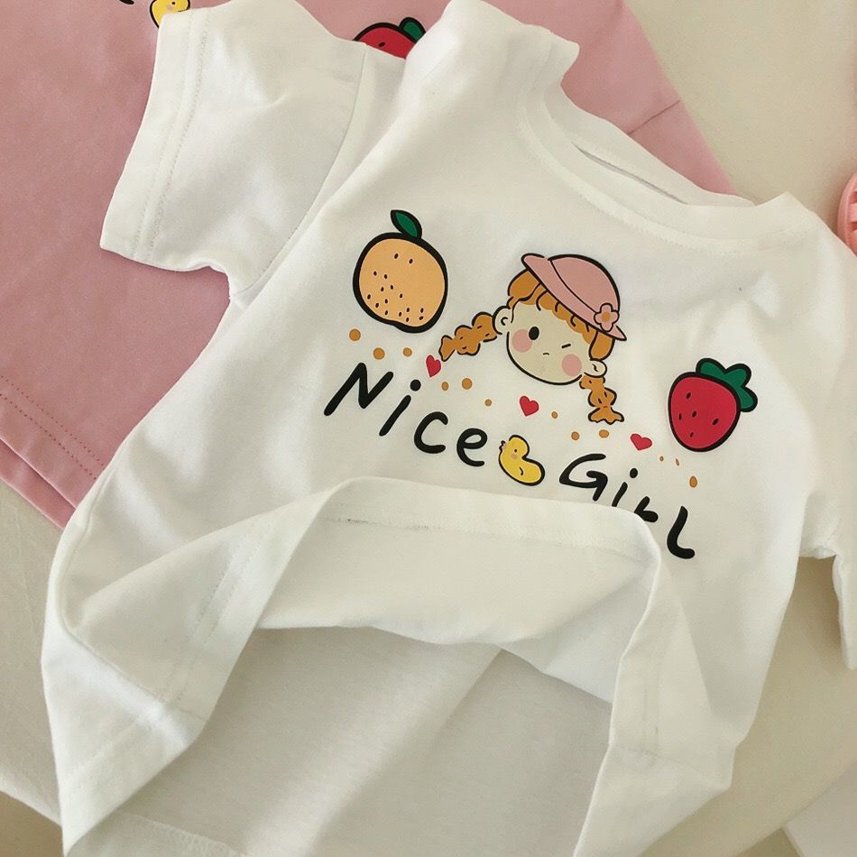 Áo thun ngắn tay cổ tròn dễ thương và ngọt ngào phiên bản Hàn Quốc dành cho bé gái