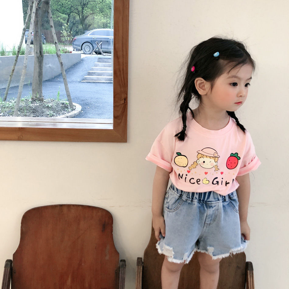 Áo thun ngắn tay cổ tròn dễ thương và ngọt ngào phiên bản Hàn Quốc dành cho bé gái