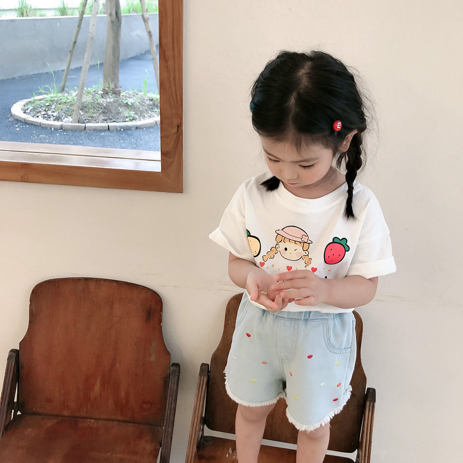 Áo thun ngắn tay cổ tròn dễ thương và ngọt ngào phiên bản Hàn Quốc dành cho bé gái