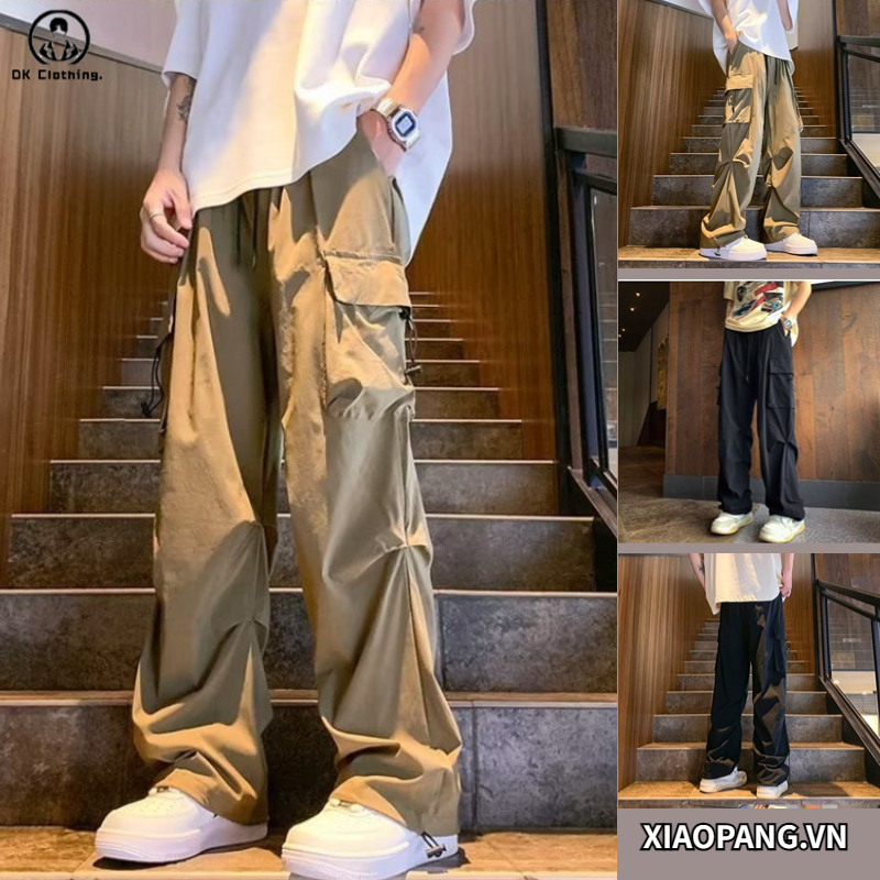 Quần Dù Xếp Ly Phong Cách Vintage Nhật Bản Thời Trang Cho Nam quần kaki lưng thun quần nhiều túi nam cao cấp cants pants