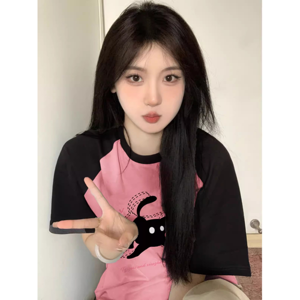 Áo Thun Nữ Tay Ngắn Dáng Rộng In Hình Búp Bê Barbie Màu Hồng Thời Trang