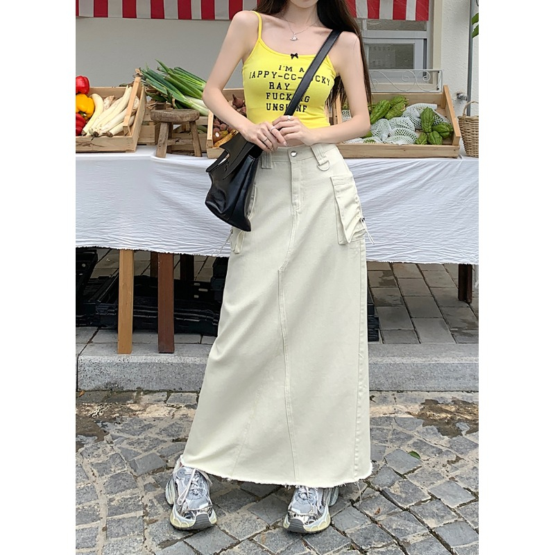 QADCOL Chân Váy Jean Chữ A Xẻ Tà Thời Trang Nữ Tính