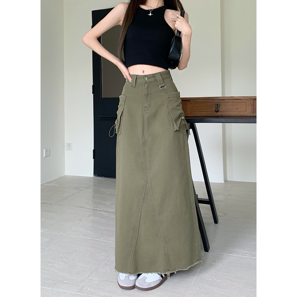 QADCOL Chân Váy Jean Chữ A Xẻ Tà Thời Trang Nữ Tính