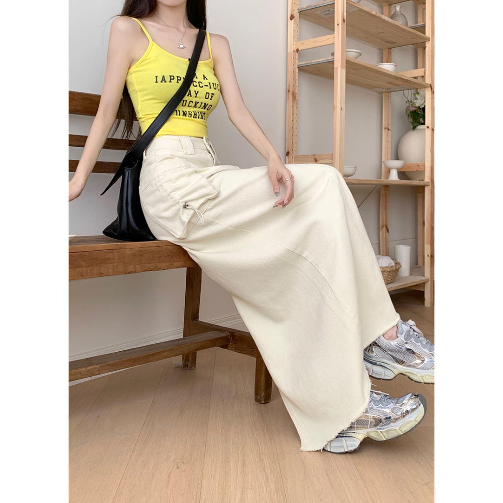 QADCOL Chân Váy Jean Chữ A Xẻ Tà Thời Trang Nữ Tính