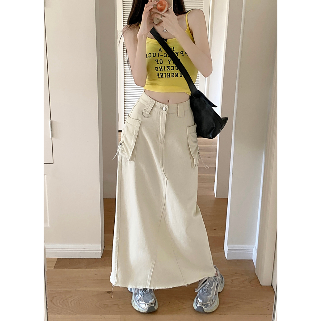 QADCOL Chân Váy Jean Chữ A Xẻ Tà Thời Trang Nữ Tính