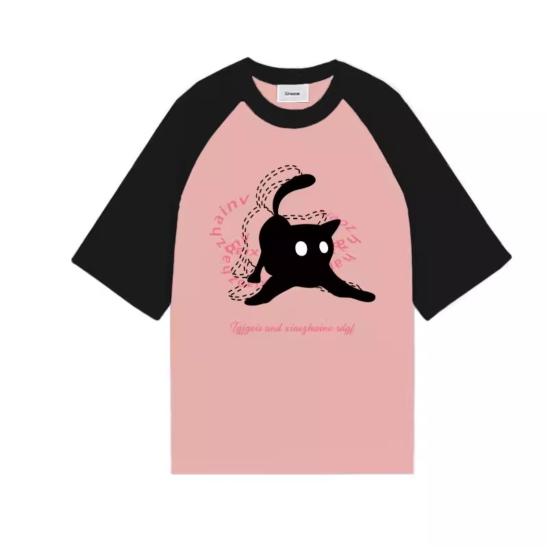 Áo Thun Nữ Tay Ngắn Dáng Rộng In Hình Búp Bê Barbie Màu Hồng Thời Trang