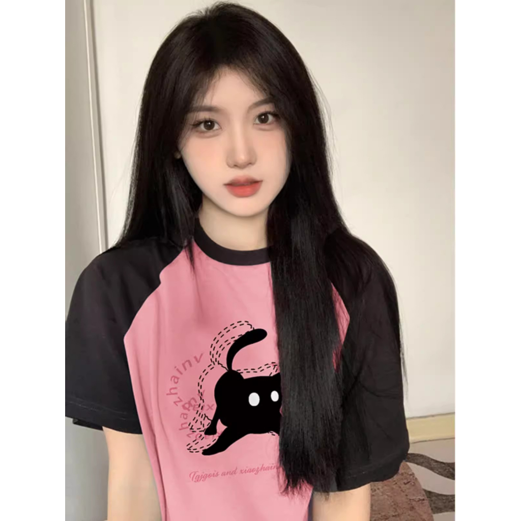 Áo Thun Nữ Tay Ngắn Dáng Rộng In Hình Búp Bê Barbie Màu Hồng Thời Trang