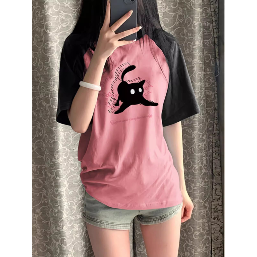 Áo Thun Nữ Tay Ngắn Dáng Rộng In Hình Búp Bê Barbie Màu Hồng Thời Trang