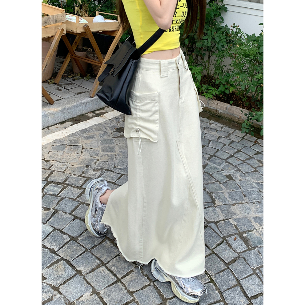 QADCOL Chân Váy Jean Chữ A Xẻ Tà Thời Trang Nữ Tính